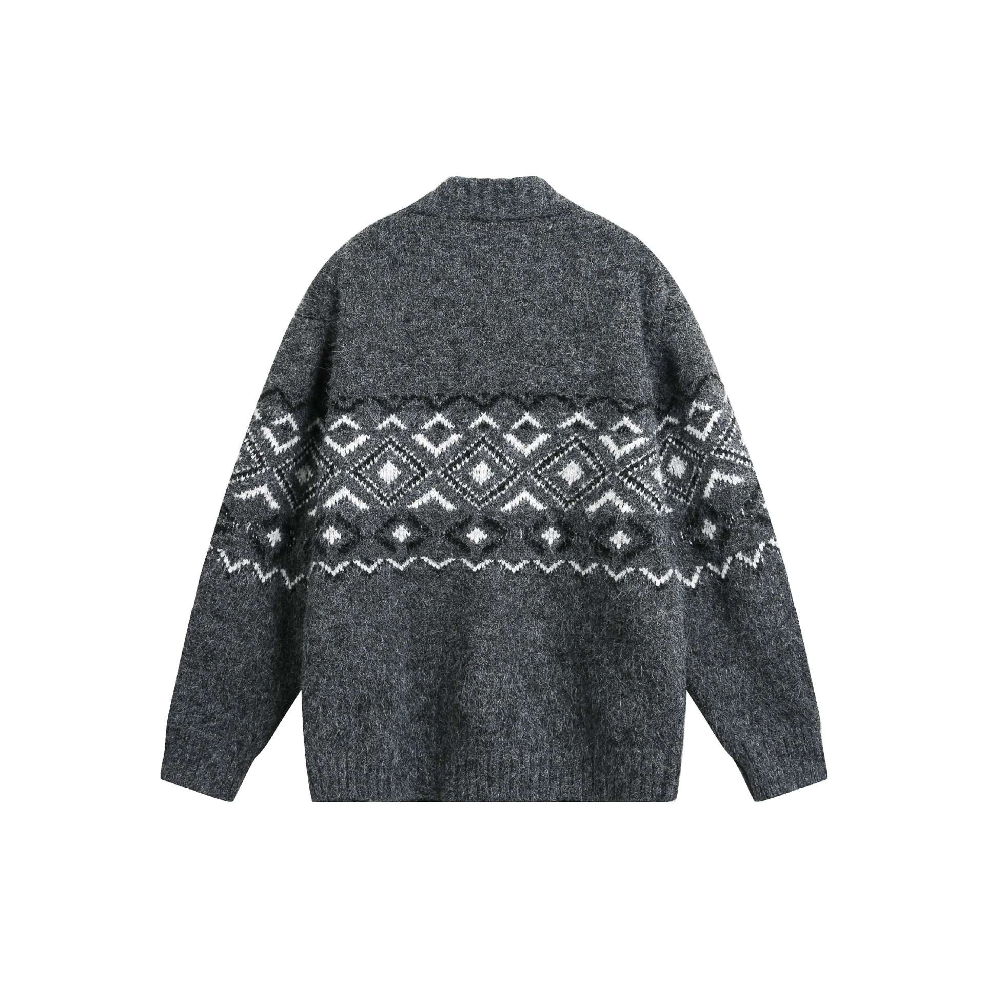Women's chunky knit zip jacket with Norwegian pattern and high ribbed collar Chichicherry