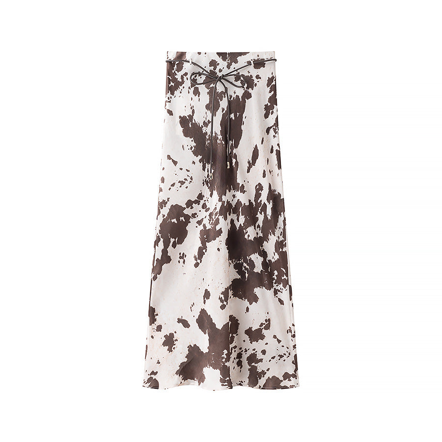 Women Oversized Shirt Blouse with Cow Spot Print, Concealed Button Placket and Loose Fit Chichicherry