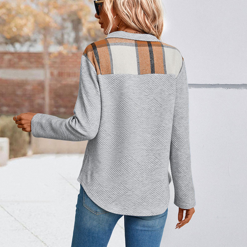 Women's Structured Waffle Knit Henley Sweater with Stand-Up Collar and Snap Button Placket Chichicherry