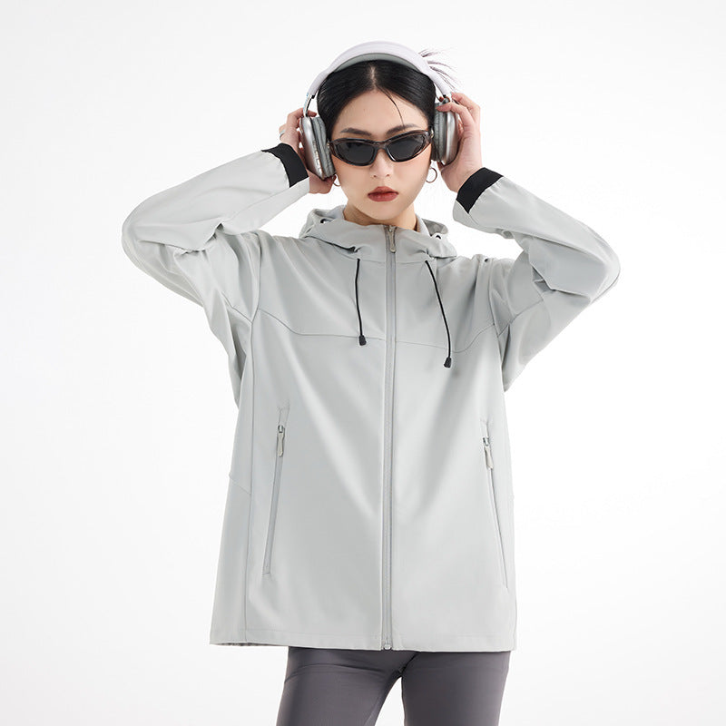 Women's Breathable Softshell Rain Jacket with Hood, Windproof and Minimalist Tech Look Chichicherry