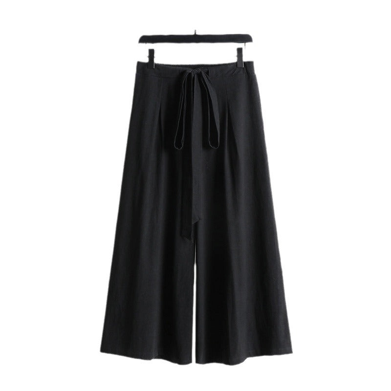 Women Palazzo Culotte with elastic waistband and tie belt Chichicherry