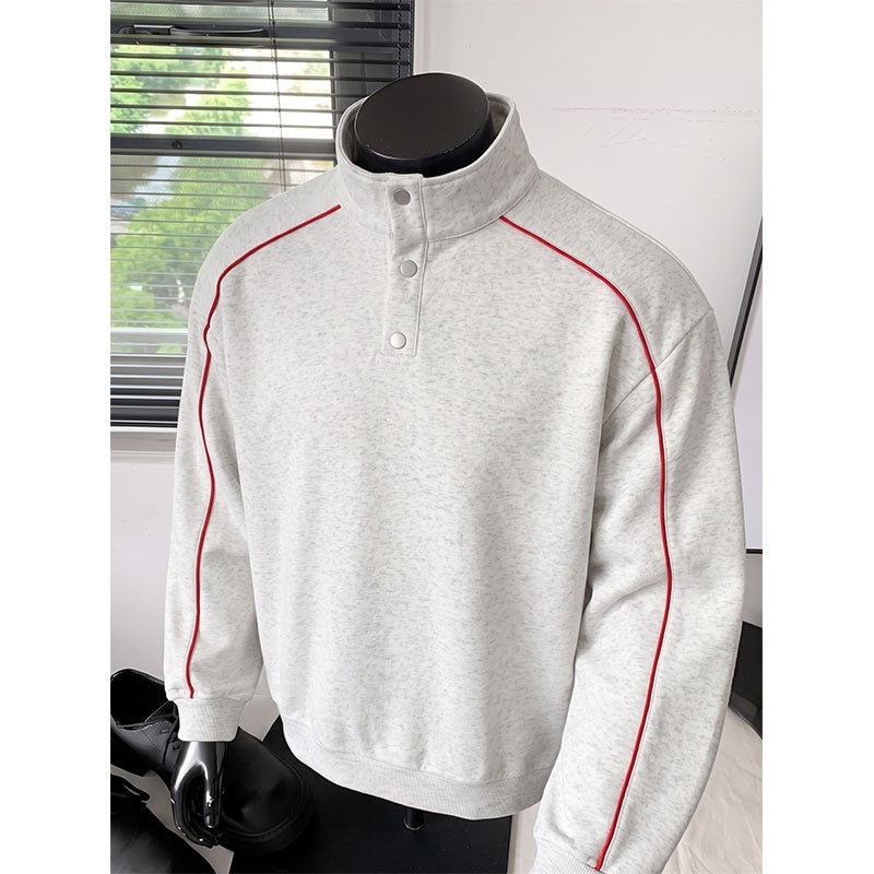 Men's sweatshirt with stand-up collar, snap-button half placket and contrasting shoulder piping Chichicherry