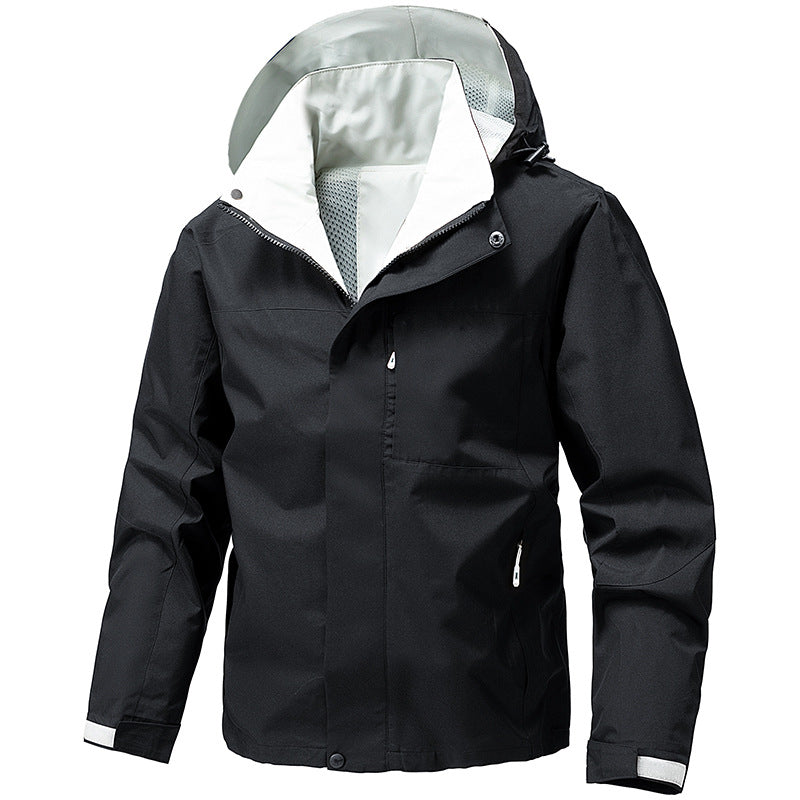 Men's water and windproof functional outdoor jacket with hood, breathable mesh lining and concealed front zip Chichicherry