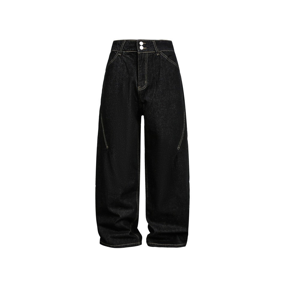Women's Wide High-Waist Baggy Jeans made from heavy denim with contrast stitching Chichicherry