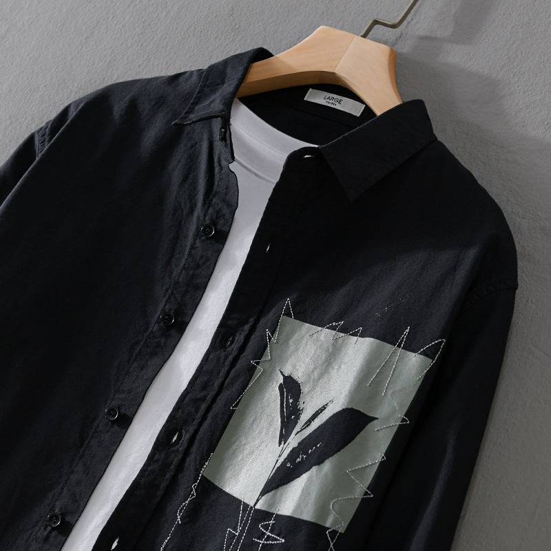 Men's Overshirt-Shirt with Print-Patch and integrated T-Shirt Chichicherry