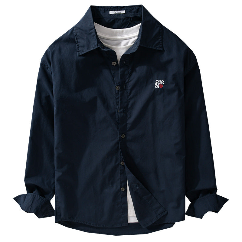 Men's Lightweight Cotton Shirt with Kent Collar and Subtle Logo Embroidery Chichicherry