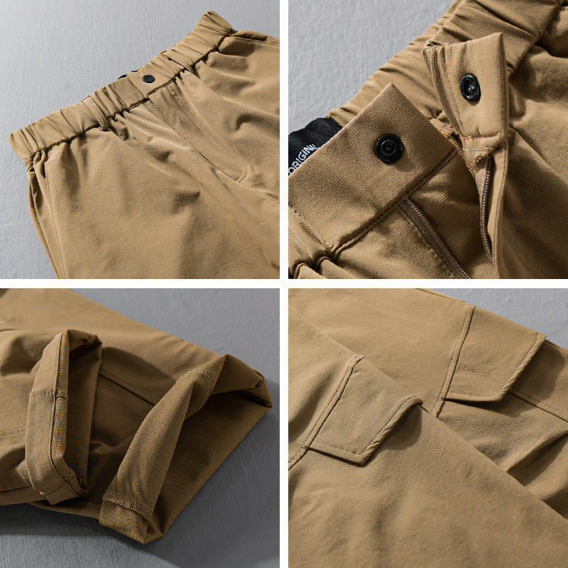 Men's Utility Cargo Pants with Elastic Waistband, Knee Patches, and Flap Pockets Chichicherry