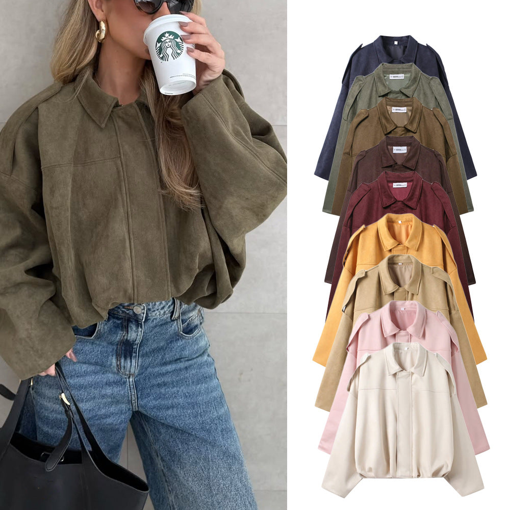 Women’s Oversized Cropped Jacket with Balloon Hem and Shoulder Cutouts Chichicherry