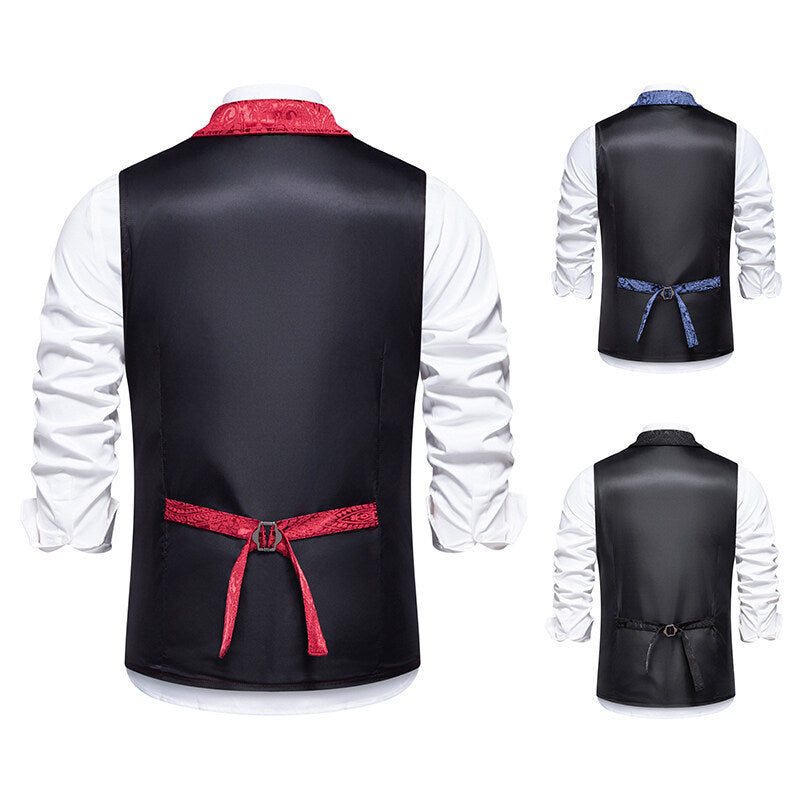 Men's Paisley Jacquard Waistcoat with Shawl Collar, Tailored Fit and Decorative Buttons Chichicherry