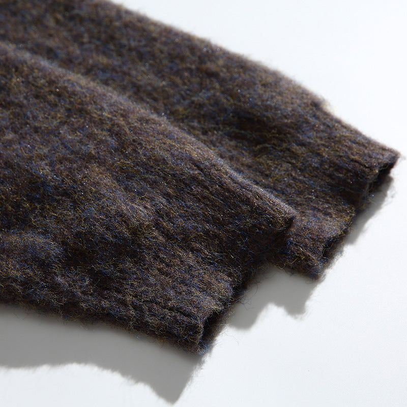 Women Chunky Knit Oversized Cardigan with Mohair Look and Round Neckline Chichicherry