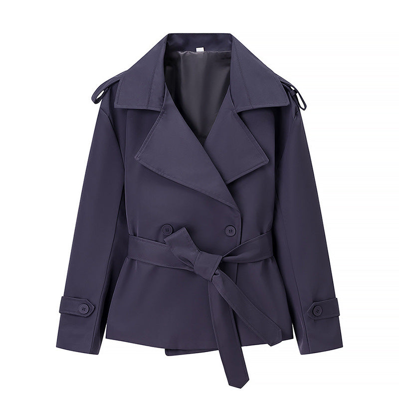 Women's Short Trench Coat with Belt and Double Breasted Chichicherry