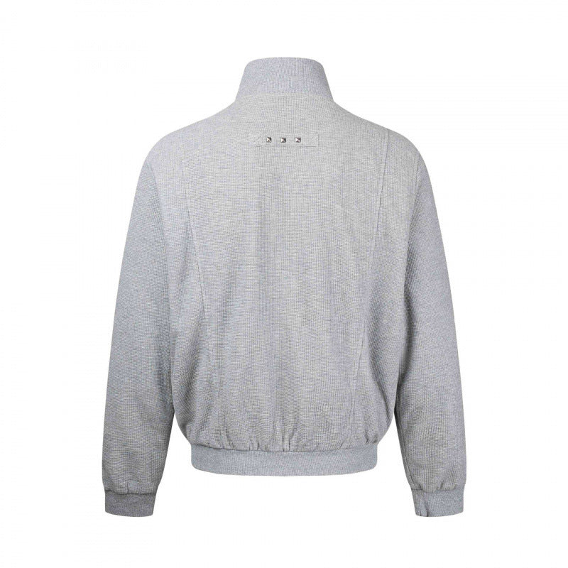 Unisex Chunky Knit Zip Bomber Jacket with Stand-up Collar, Stud Detail and Zip Pockets Chichicherry