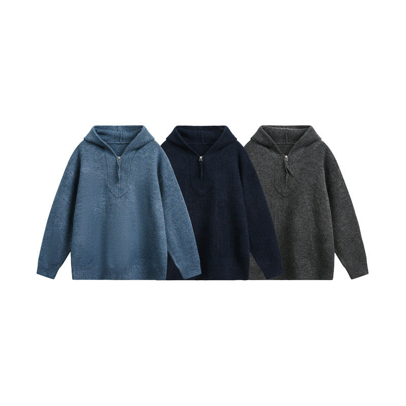 Unisex Chunky Knit Hoodie with Half Zipper and Boxy Cut Chichicherry