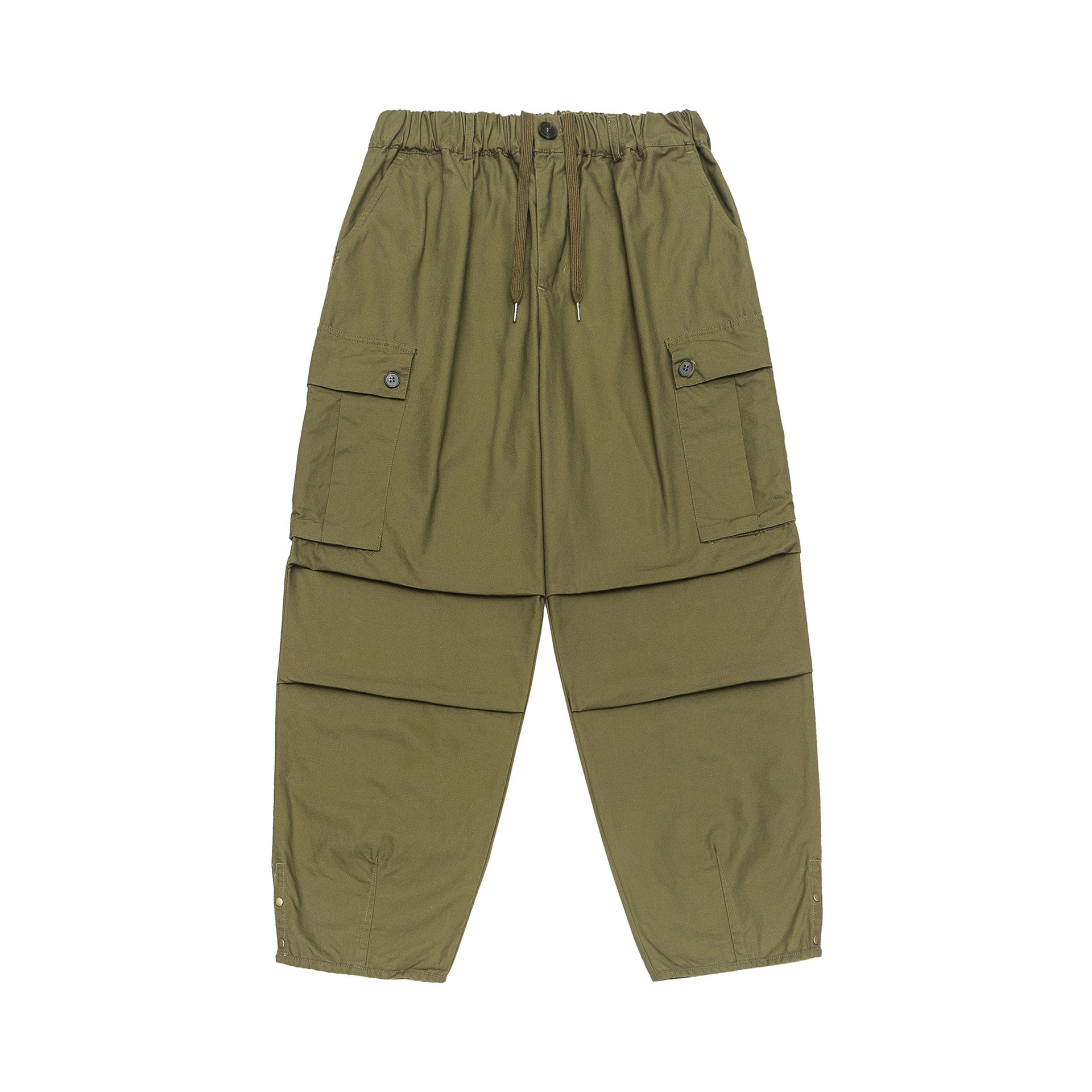Women's cargo capri pants with drawstring waistband, snap button details and versatile flap pockets.