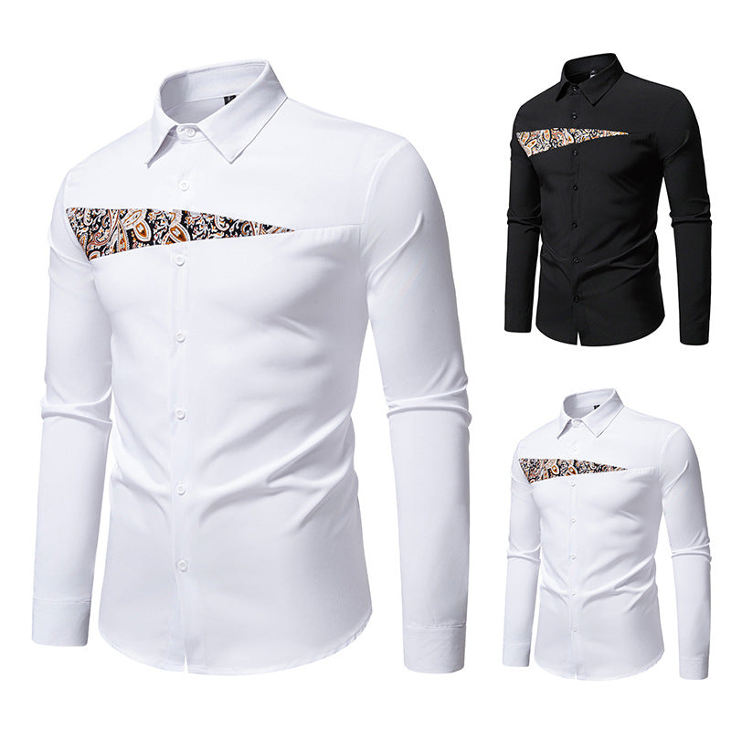 Men's Slim-Fit Business Shirt with Paisley Chest Insert and Kent Collar Chichicherry