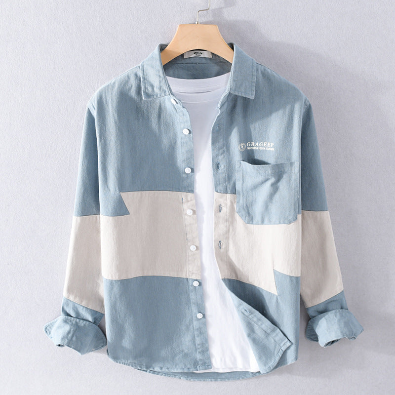 Men's color block overshirt made of cotton blend with chest pocket and relaxed fit Chichicherry