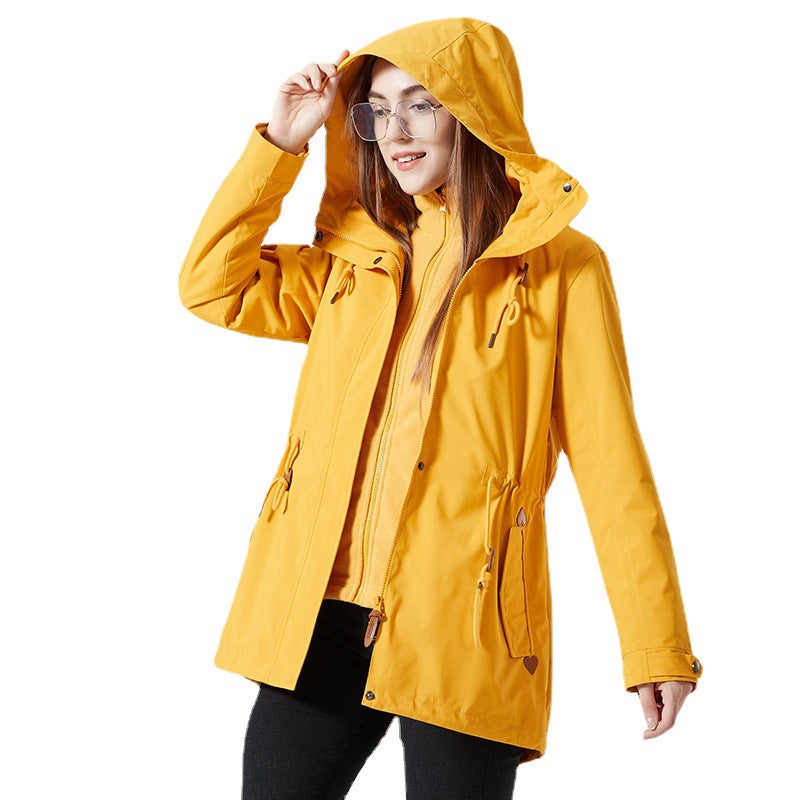 Women's Water-Repellent Fitted Parka Jacket with Hood and Drawstring Chichicherry