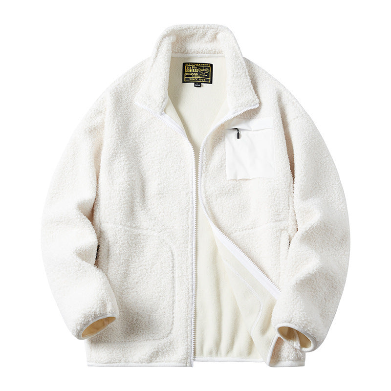 Men's Sherpa fleece jacket in utility style with zipper chest pocket and stand-up collar Chichicherry