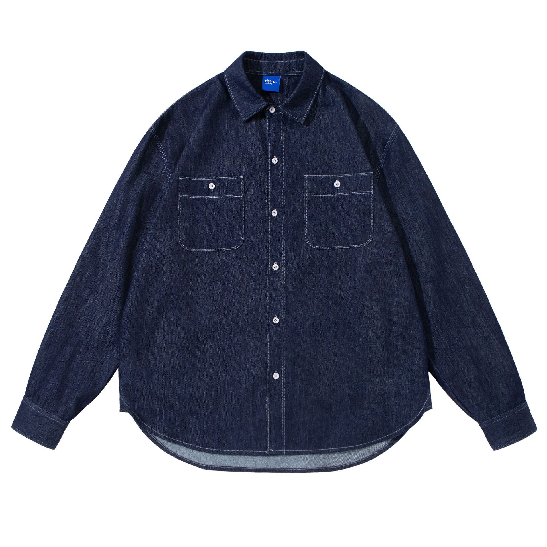Unisex Oversized-Denim-Shirt Jacket with Overlay Chest Pockets Chichicherry