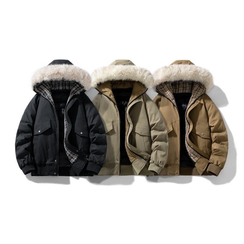 Men's short parka with padded lining, detachable hood, and patch pockets Chichicherry