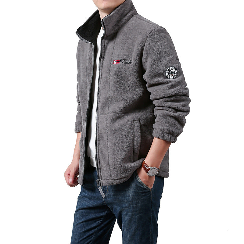 Men's Warm Fleece Jacket with Stand-Up Collar, Full-Length Zipper & Side Pockets Chichicherry