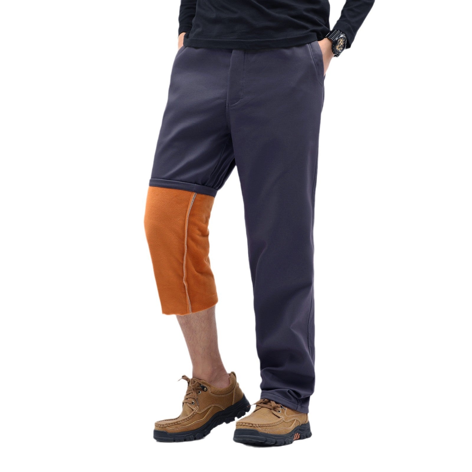 Men's Contrast-Lined Chino Jogger with Turned-Up Fleece Lining and Elastic Waistband Chichicherry