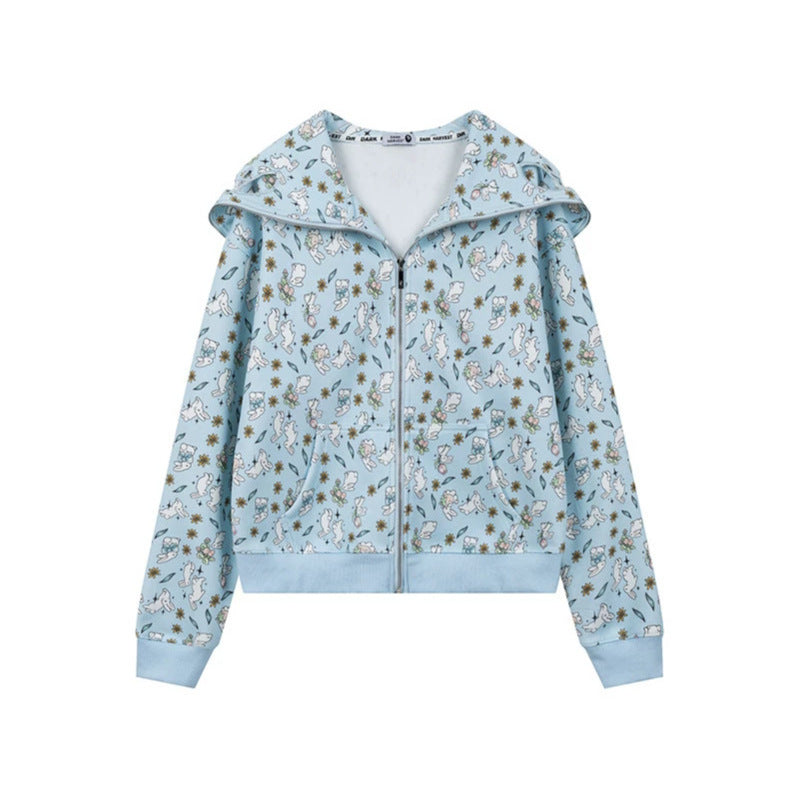 Women’s Hooded Sweat Jacket with Zipper and Cute All-Over Print Chichicherry