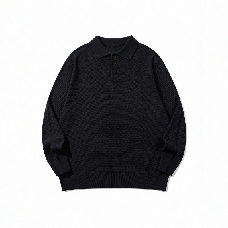 Unisex Boxy Fine Knit Polo Shirt with Henley Placket, Ribbed Cuffs and Raglan Sleeves Chichicherry