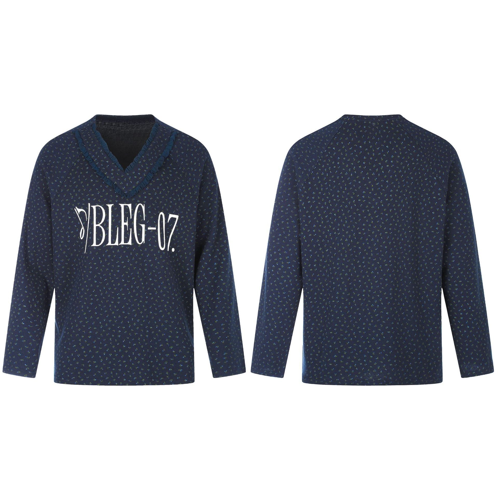 Women's fine structure V-neck knitted sweater with ruffle collar Chichicherry