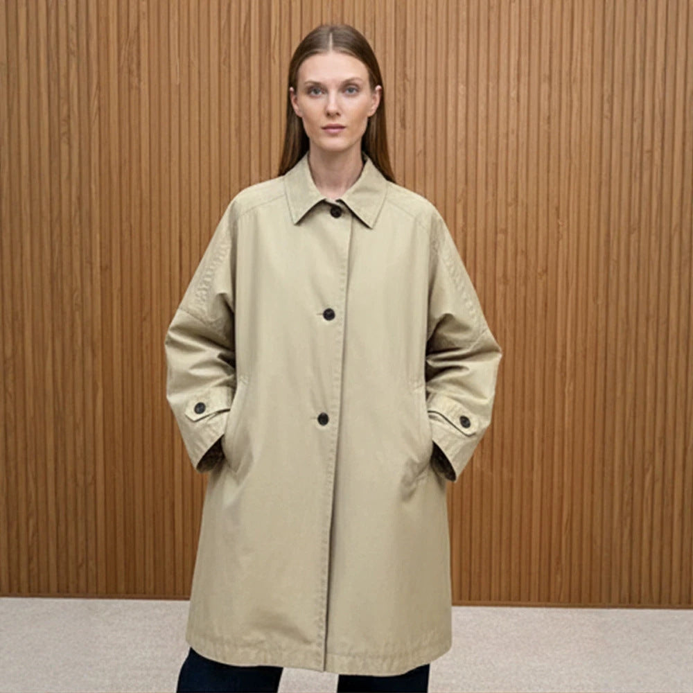 Women's Oversize Cotton Blend Trench Coat with Mid-Length, Straight Cut Chichicherry