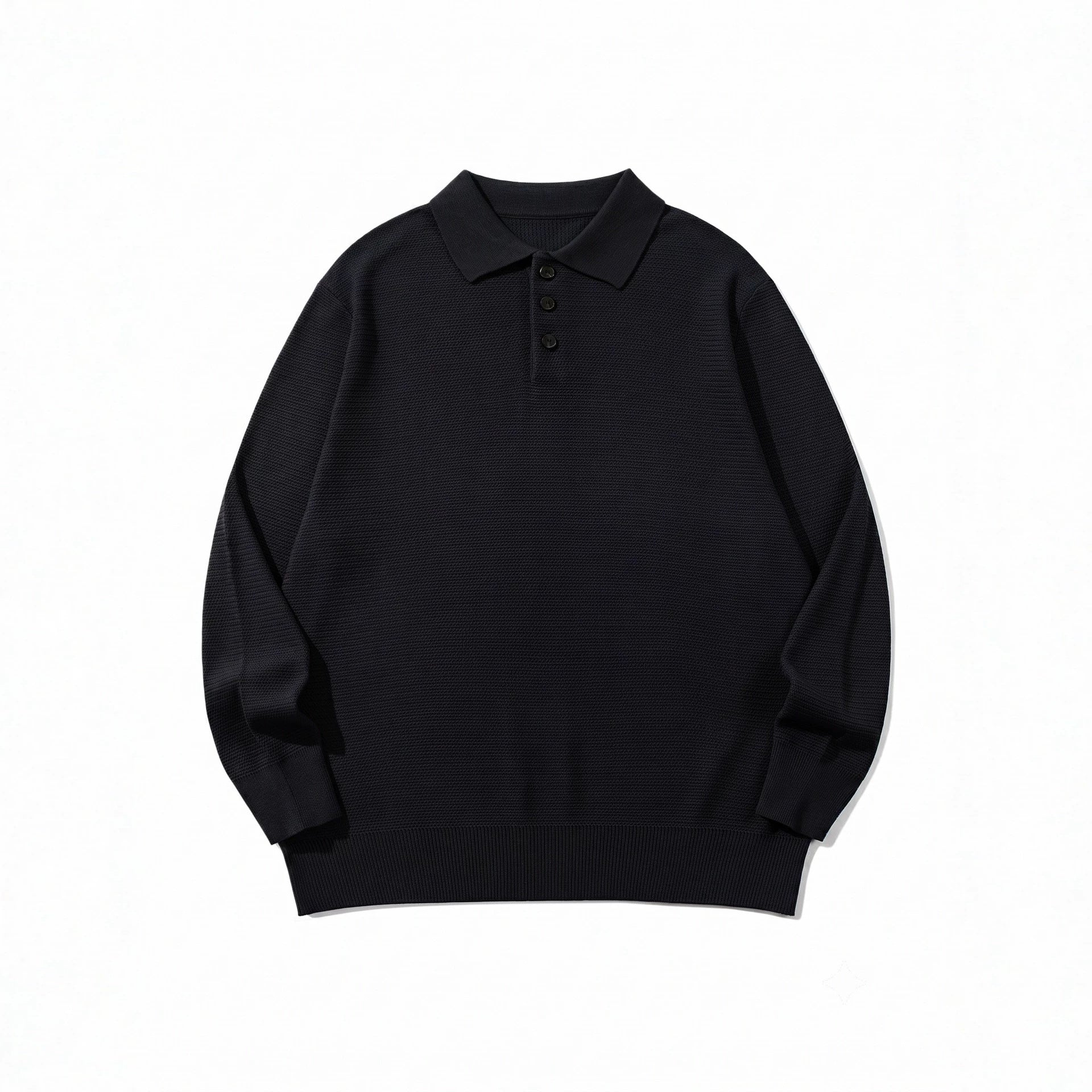 Unisex Waffle Knit Polo in Relaxed Fit with Three-Button Placket and Ribbed Hem