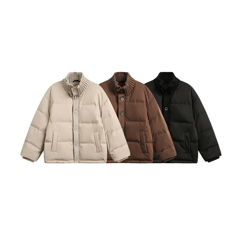 Unisex Short Quilted Oversized Padded Jacket with Ribbed Collar and Snap Closure Chichicherry