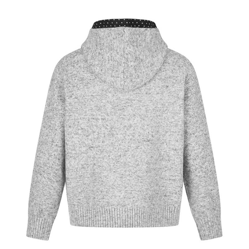 Women's Zip Hoodie Cardigan with Polka Dot Hood Lining and Star Embroidery Chichicherry