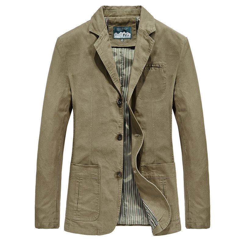 Men's casual canvas blazer in worker style with flap pockets and striped lining Chichicherry
