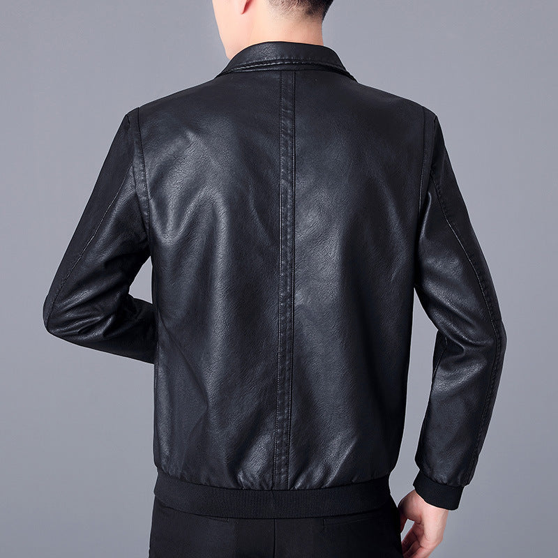 Men's Faux Leather Bomber Jacket in Aviator Look with Stand-Up Collar and Zipper Chichicherry