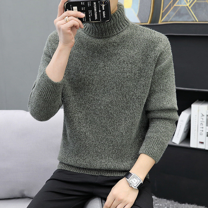 Men's turtleneck sweater made of boucle fine knit with ribbed cuffs Chichicherry