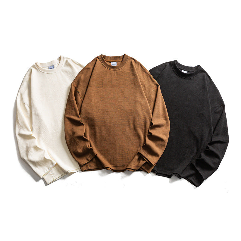 Unisex coarse structured waffle knit long sleeve sweater in oversized fit with round neckline Chichicherry