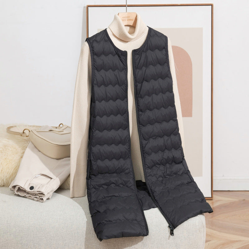 Women's Long Quilted Hooded Vest with Ultralight Thermal Filling and Two-Way Zipper Chichicherry