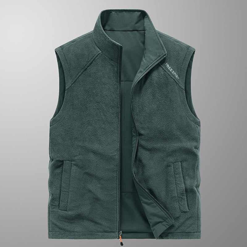 Men's fleece vest with stand-up collar, thermal insulation, and zippered pockets Chichicherry
