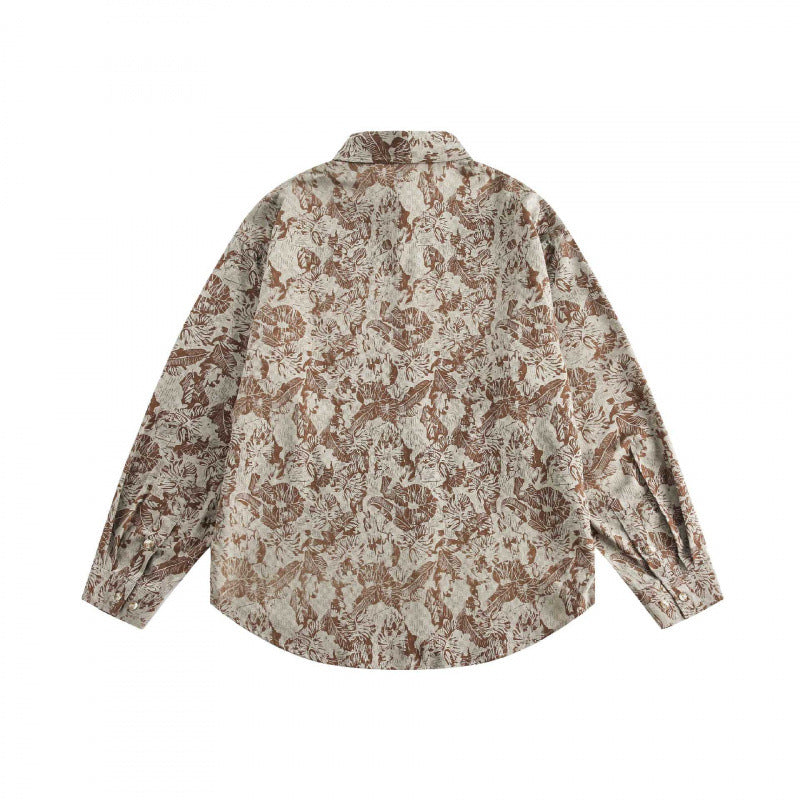 Unisex Oversize Shirt with floral jacquard pattern and rounded hem Chichicherry