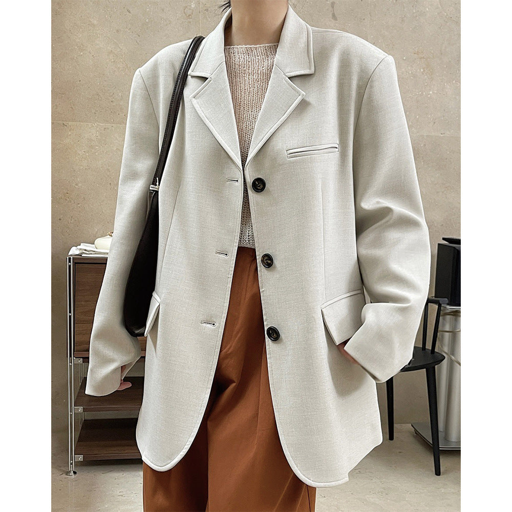 Women's Boxy Blazer made of linen blend with extended length and three-button front Chichicherry