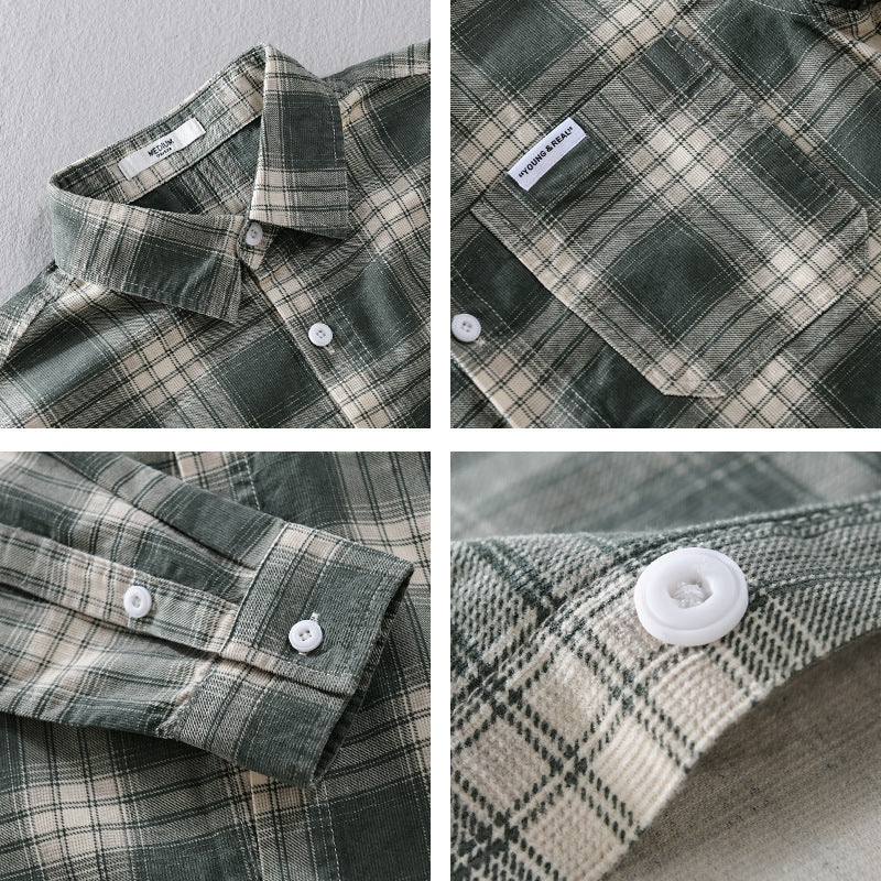 Men's Checked Flannel Shirt in Overshirt Style with Chest Pocket and Relaxed Fit Chichicherry