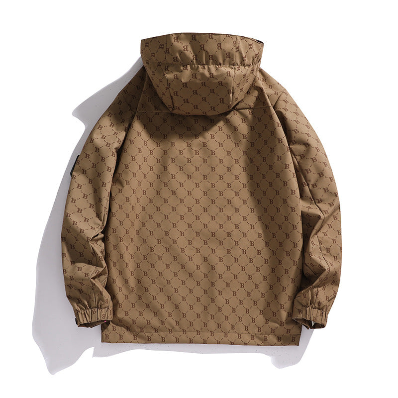 Men's Lightweight Hooded Logo Allover Field Jacket with Mesh Lining and Water-Repellent Surface Chichicherry