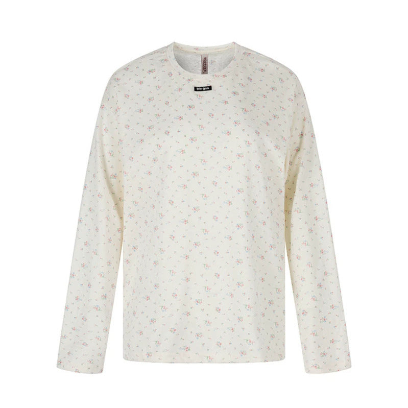 Women's long-sleeve shirt with delicate floral print and round neckline Chichicherry