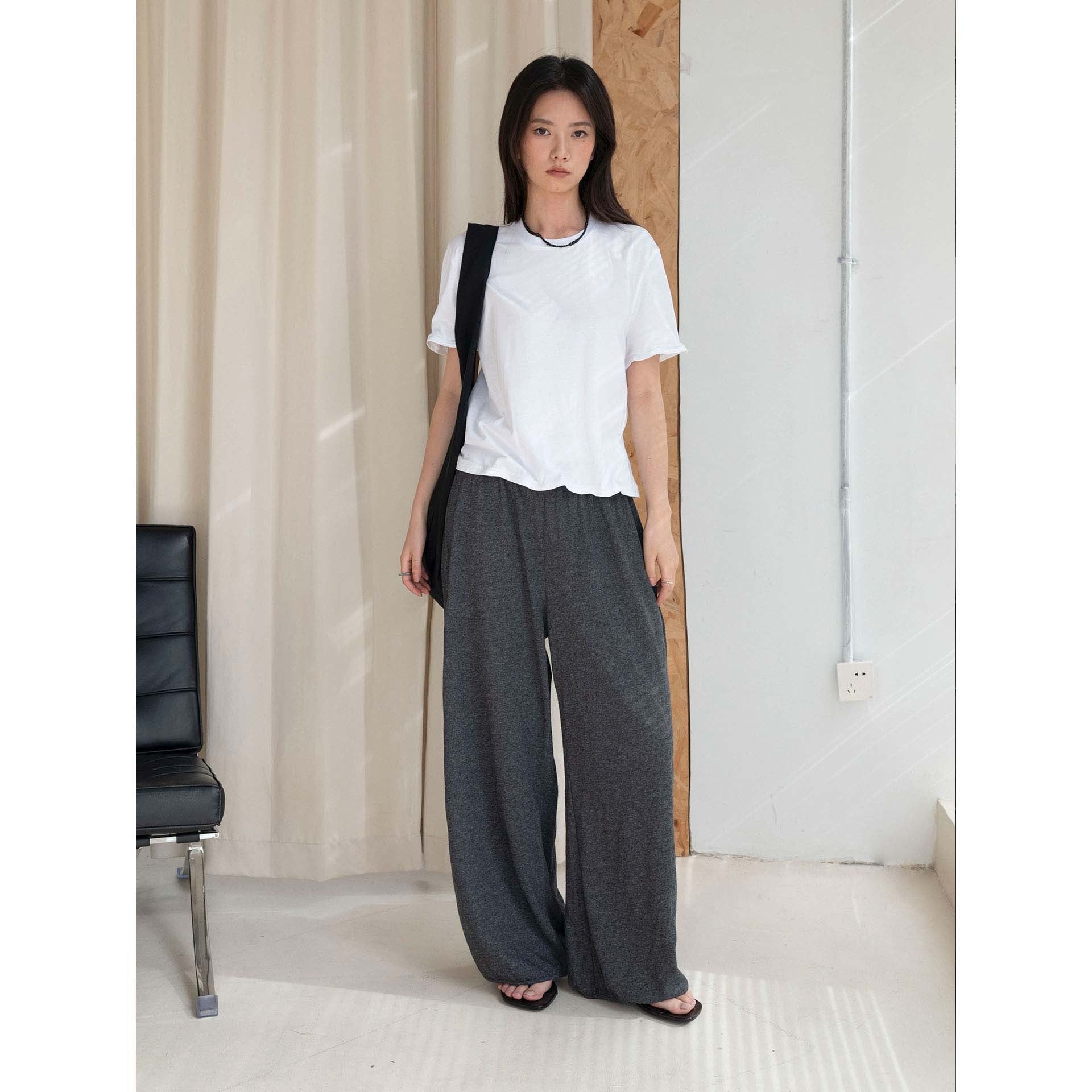 Women Wide Jersey Lounge Pants with Elastic Waistband and Flowing Culotte Silhouette Chichicherry