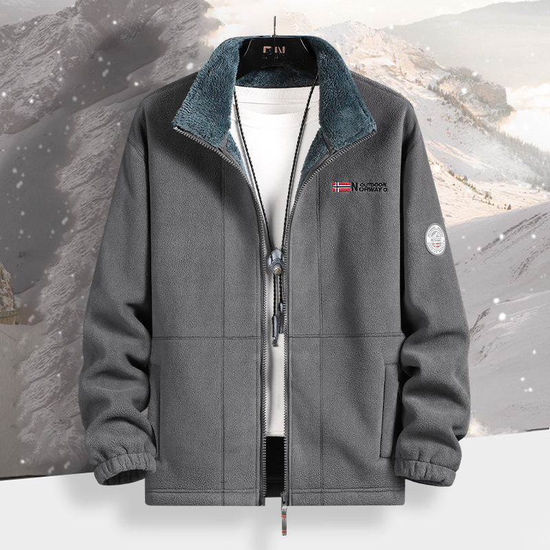 Men's Warm Fleece Jacket with Teddy Collar, Full-Length Zipper and Utility Pockets Chichicherry