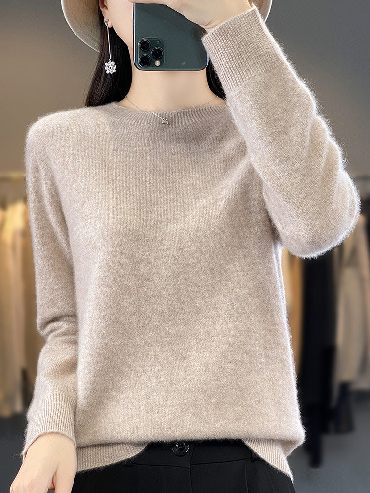 Ladies Luxurious Fine Knit Round Neck Sweater with Soft Fluffy Finish and Narrow Cuff Shape Chichicherry