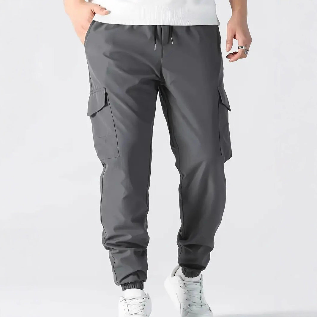 Men's Lightweight Tech Cargo Pants in Jogger Style with Drawstring, Elastic Leg Cuff & Multi-Pockets Chichicherry