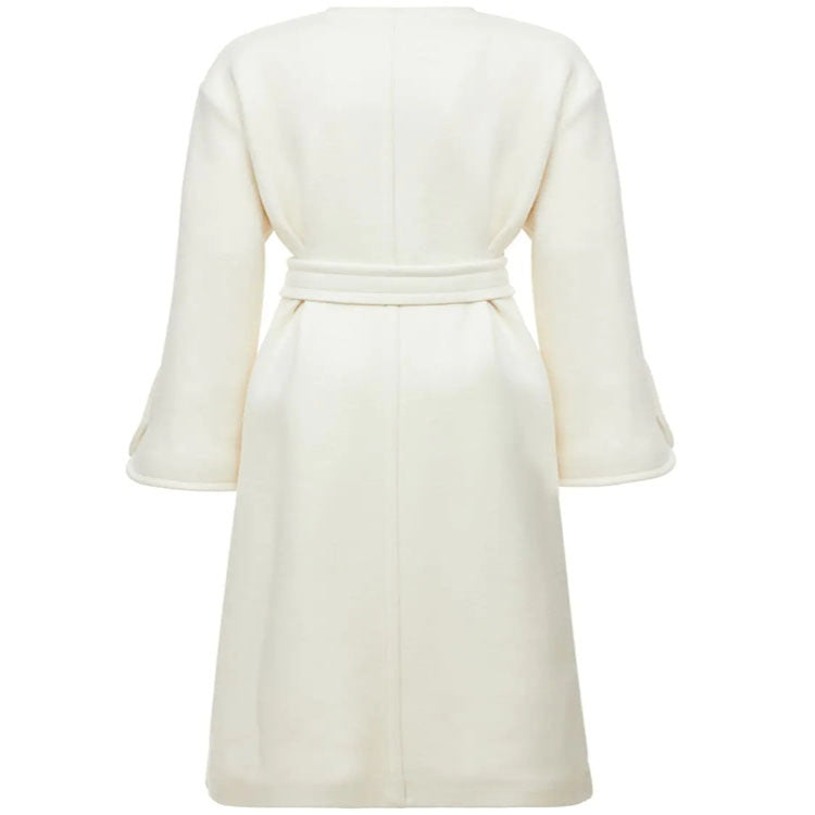 Women's wool blend kimono coat with belted waist and concealed button placket Chichicherry