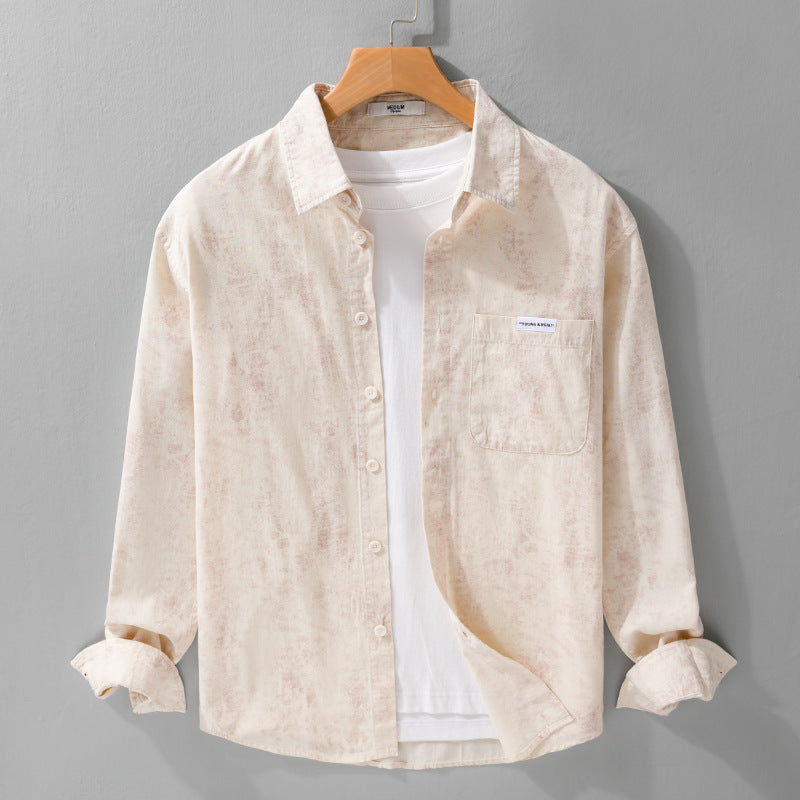 Men's Textured Lightweight Long Sleeve Overshirt with Allover Wash and Chest Pocket Chichicherry